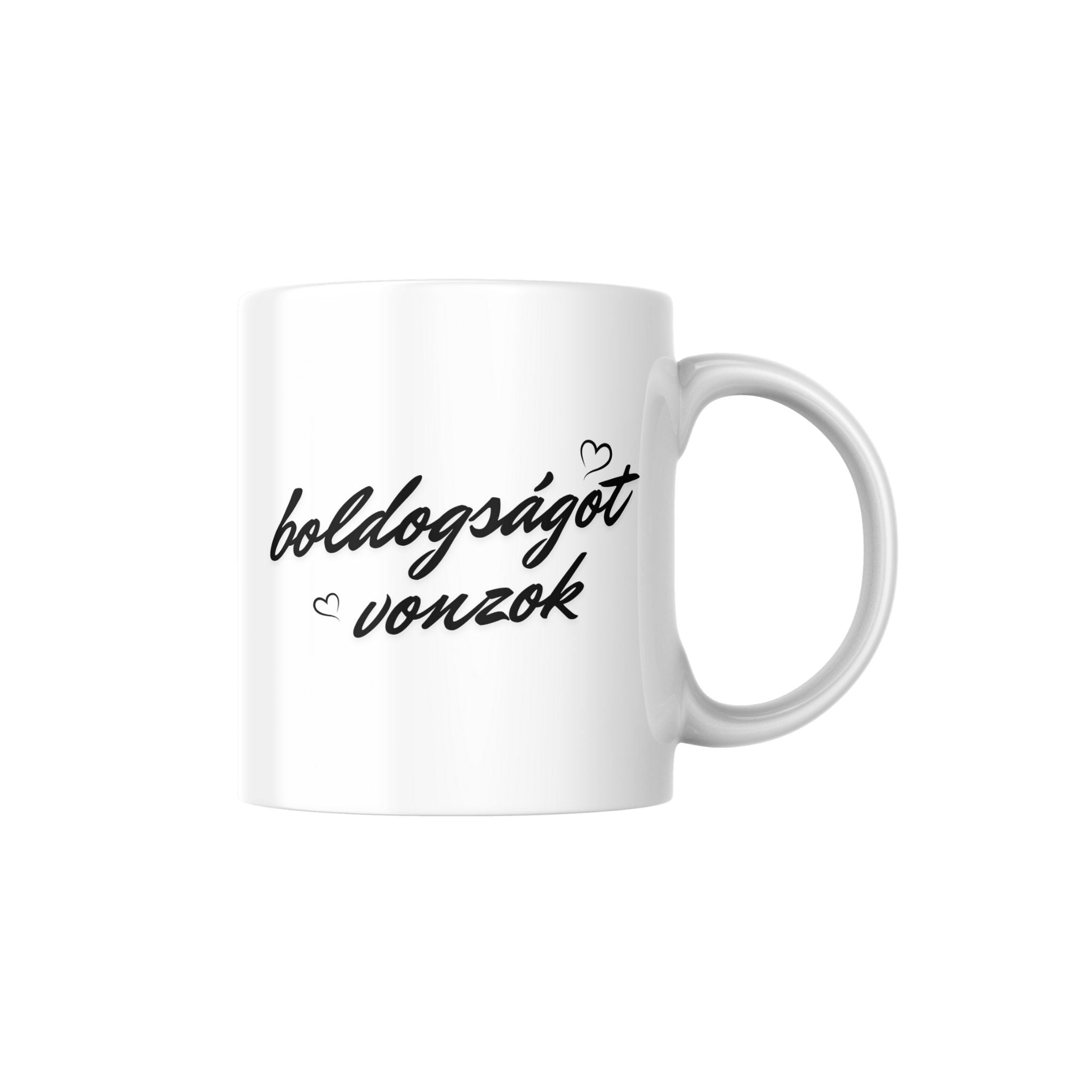 Boldogságot vonzok, boldog ember vagyok fekete bögre