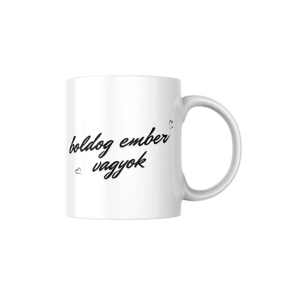 Boldogságot vonzok, boldog ember vagyok fekete bögre